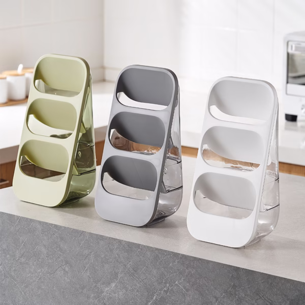 Suport - Organizator pentru Tacamuri, Flippy, 3 Compartimente, Suport pentru Cosmetica, Ustensile, Material PP Durabil, 33 x 16 x 15 cm Verde - imagine 7