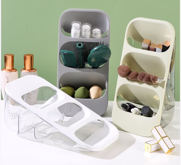 Suport - Organizator pentru Tacamuri, Flippy, 3 Compartimente, Suport pentru Cosmetica, Ustensile, Material PP Durabil, 33 x 16 x 15 cm Verde - imagine 9