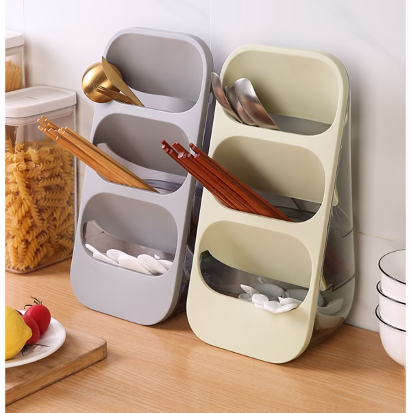 Suport - Organizator pentru Tacamuri, Flippy, 3 Compartimente, Suport pentru Cosmetica, Ustensile, Material PP Durabil, 33 x 16 x 15 cm Verde - imagine 10
