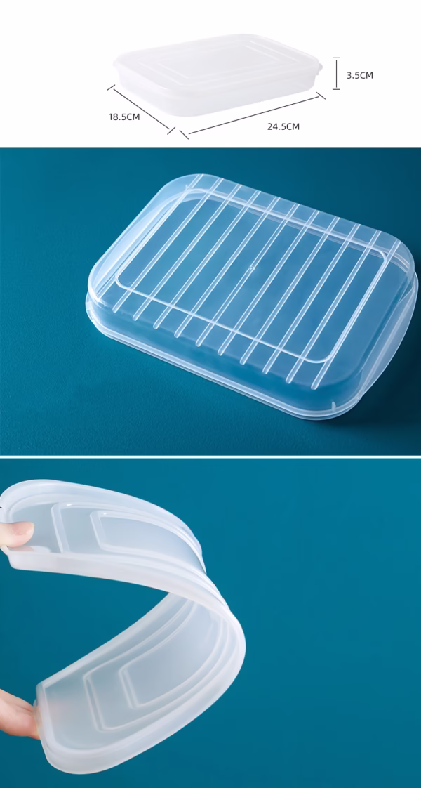 Cutie de depozitare de uz casnic, Flippy, Caserola pentru Frigider, Rezistenta la umiditate, Rezervor Sigilat pentru Depozitare Alimentara, 24.5 x 18.5 x 3.5cm, Alb Transparent - imagine 9
