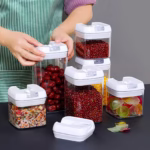 Cutie de Depozitare Alimente, Flippy, Cutie de Depozitare tip Container pentru Bucatarie, cu Capac, Inchidere Ermetica, Cutie pentru Cereale, 10.5 x 10 x 10 cm, volum 0.5 L, Alb - imagine 4