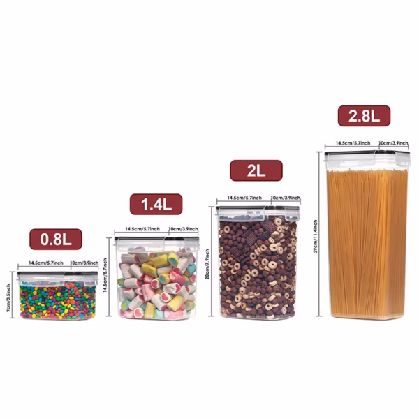 Cutii de depozitare alimente, Flippy, Set din 7 Cutii pentru Condimente, Cereale, Cutii pentru Bucatarie, din Plastic PP, Cutii Alimentare, Diferite Dimensiuni, Transparente - imagine 8