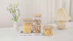 Cutie de Depozitare Alimente, Flippy, Cutie de tip Container, Cutie pentru Cereale, din Plastic, Capac din Bambuc, 10 x 10 x 30 cm, Volum 1.9 l, Transparent - imagine 6