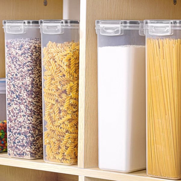 Set 4 Recipiente din Plastic, Flippy, pentru Alimente/Obiecte, Inchidere Ermetica, 4 x 2.8l, Transparent - imagine 9