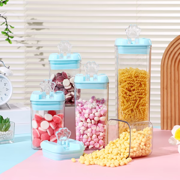 Set 5 Cutii de Depozitare Alimente, Flippy, 1 x 500ml, 2 x 800ml, 1 x 1200ml, 1 x 1900ml, Capac Albastru, din PP+PET, Inchidere Ermetica, Transparent - imagine 10