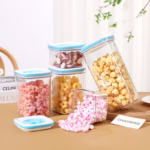 Cutie de Depozitare pentru Bucatarie, Flippy, 600 ml, din ABS+PET+Silicon, Capac Alb/Albastru, 11.5 x 8 x 8 cm, Transparent - imagine 5