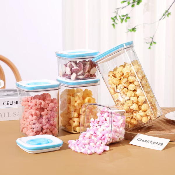 Cutie de Depozitare pentru Bucatarie, Flippy, 600 ml, din ABS+PET+Silicon, Capac Alb/Albastru, 11.5 x 8 x 8 cm, Transparent - imagine 5
