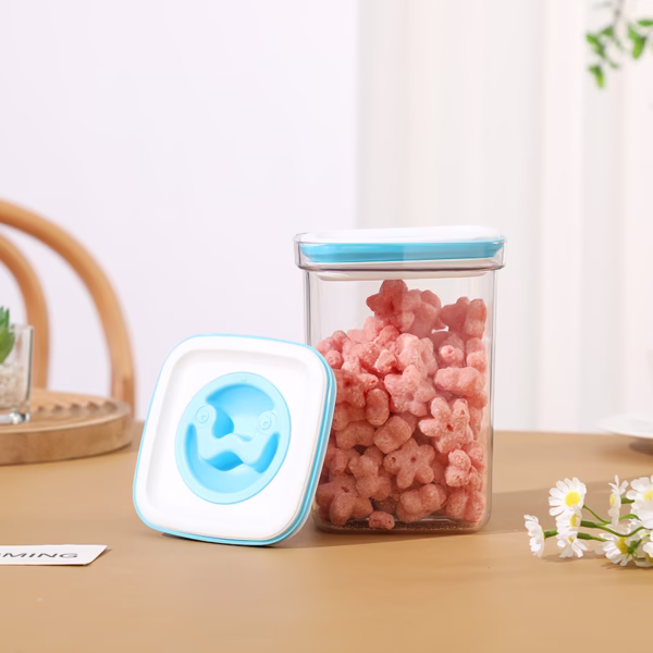 Cutie de Depozitare pentru Bucatarie, Flippy, 1.3L, din ABS+PET+Silicon, Capac Alb/Albastru, 11.5 x 15 x 8 cm, Transparent - imagine 6