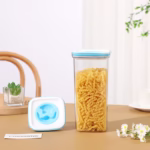 Cutie de Depozitare pentru Bucatarie, Flippy, 2L, din ABS+PET+Silicon, Capac Alb/Albastru, 11.5 x 23 x 8 cm, Transparent - imagine 6