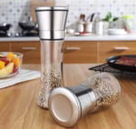Rasnita Manuala pentru boabe, Flippy, Rasnita pentru Piper Sare Cafea, din Sticla cu Otel inoxidabil, 13.5 x 6.5 cm, volum 180 ml, Transparenta cu Capac din Inox - imagine 5