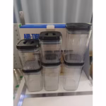 Cutii de Depozitare Alimente, Flippy, Set din 6 Cutii de tip Container, Recipiente pentru Cereale in Bucatarie,  Transparente cu Capac Negru - imagine 2