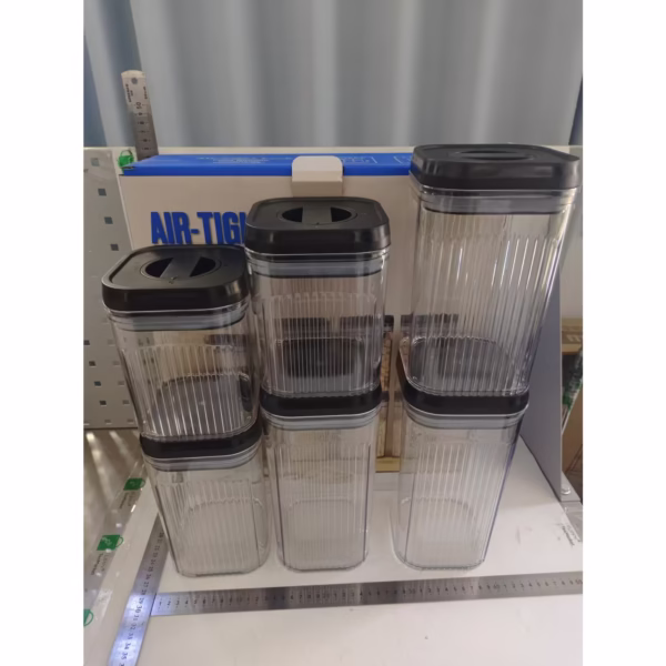 Cutii de Depozitare Alimente, Flippy, Set din 6 Cutii de tip Container, Recipiente pentru Cereale in Bucatarie,  Transparente cu Capac Negru - imagine 2