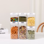 Set 6 Recipiente din Plastic, Flippy, pentru Alimente/Obiecte, Inchidere Ermetica, 2 x 0.5l, 2 x 0.8l, 2 x 1.2l, Capac Alb, Transparent - imagine 2