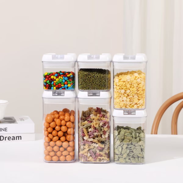 Set 6 Recipiente din Plastic, Flippy, pentru Alimente/Obiecte, Inchidere Ermetica, 2 x 0.5l, 2 x 0.8l, 2 x 1.2l, Capac Alb, Transparent - imagine 2