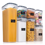 Cutii de depozitare alimente, Flippy, Set din 7 Cutii pentru Condimente, Cereale, Cutii pentru Bucatarie, din Plastic PP, Cutii Alimentare, Diferite Dimensiuni, Transparente