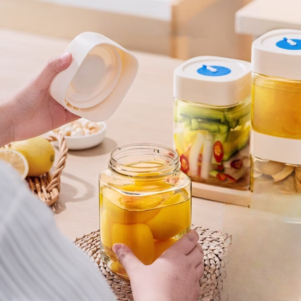 Borcan din Sticla de Inalta Calitate, Flippy, Capac Ermetic, Uz Casnic, Depozitarea Condimentelor sau a Alimentelor Umede si Uscate, 750 mL, 10x10x12.2 cm, Alb - imagine 5