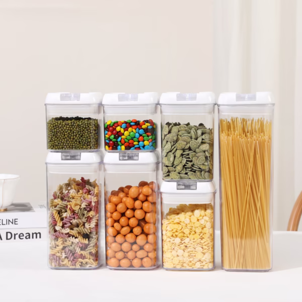 Set 7 Recipiente din Plastic, Flippy, pentru Alimente/Obiecte, Inchidere Ermetica, 2 x 0.5l, 2 x 0.8l, 2 x 1.2l, 1 x 1.9 l, Capac Alb, Transparent - imagine 2