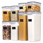 Cutii de depozitare alimente, Flippy, Set din 8 Cutii pentru Condimente, Cereale, Cutii pentru Bucatarie, din Plastic PP, Cutii Alimentare, Diferite Dimensiuni, Transparente