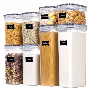Cutii de depozitare alimente, Flippy, Set din 8 Cutii pentru Condimente, Cereale, Cutii pentru Bucatarie, din Plastic PP, Cutii Alimentare, Diferite Dimensiuni, Transparente