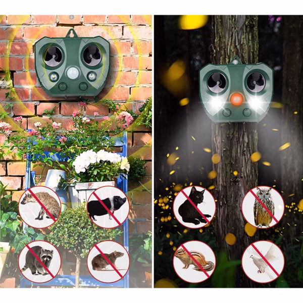 Aparat Solar LED cu Ultrasunete, Flippy, Repelent pentru Animale Mari si Mici, Lumina Rosie si Alba, Anti Rozatoare, Anti Insecte, 15 x 14 x 24 cm, Verde - imagine 7