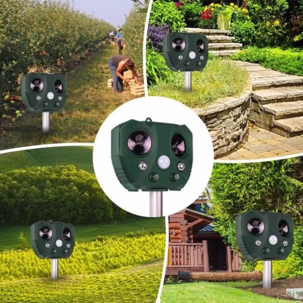 Aparat Solar LED cu Ultrasunete, Flippy, Repelent pentru Animale Mari si Mici, Lumina Rosie si Alba, Anti Rozatoare, Anti Insecte, 15 x 14 x 24 cm, Verde - imagine 8