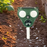 Aparat Solar LED cu Ultrasunete, Flippy, Repelent pentru Animale Mari si Mici, Lumina Rosie si Alba, Anti Rozatoare, Anti Insecte, Frecventa 13.5KHZ-65 KHZ, Senzor PIR, 13 x 14.7 x 24.5 cm, Verde - imagine 7