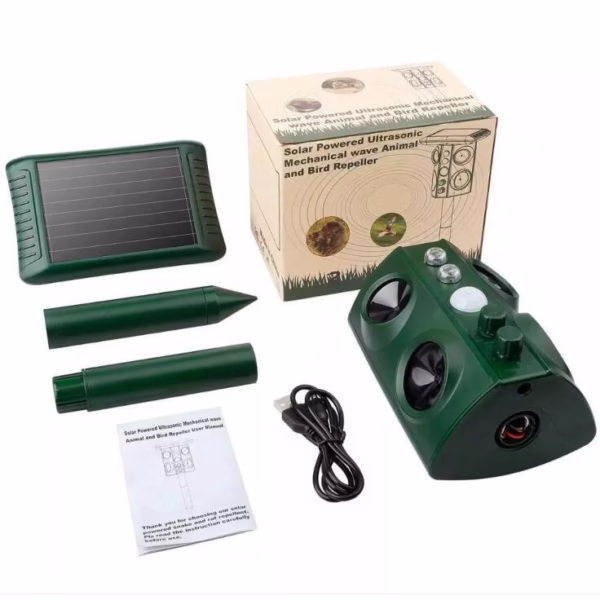 Aparat Solar LED cu Ultrasunete, Flippy, Repelent pentru Animale Mari si Mici, Lumina Rosie si Alba, Anti Rozatoare, Anti Insecte, Frecventa 13.5KHZ-45.5KHZ, Senzor PIR, 15.5 x 15.4 x 26.2 cm, Verde - imagine 8