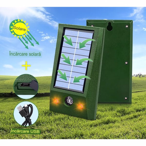 Aparat Solar LED cu Ultrasunete, Flippy, Repelent pentru Animale Mari si Mici, Lumina Rosie si Alba, Anti Rozatoare, Anti Insecte, Frecventa 9-36.5KHZ, 12 X 6.5 cm, Verde - imagine 4