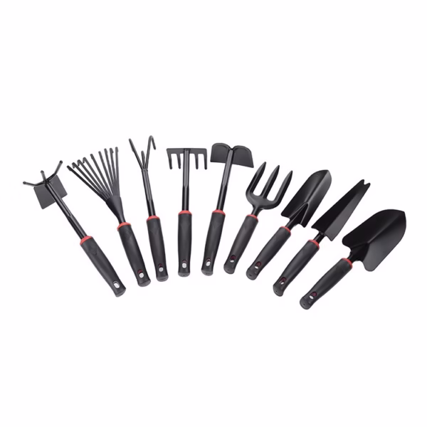 black-handle-nine-piece-set-pvc-cardboard-gardening-shovel-for-planting-flowers-shovel-for-planting-flowers-main-64e20a1d836cb Set 9 Unelte de Gradina Flippy, pentru Plantare Prelucrare Sol si Ingrijire Plante, Material PVC si cardboard, 25 x 14.5 cm, negru - imagine 1