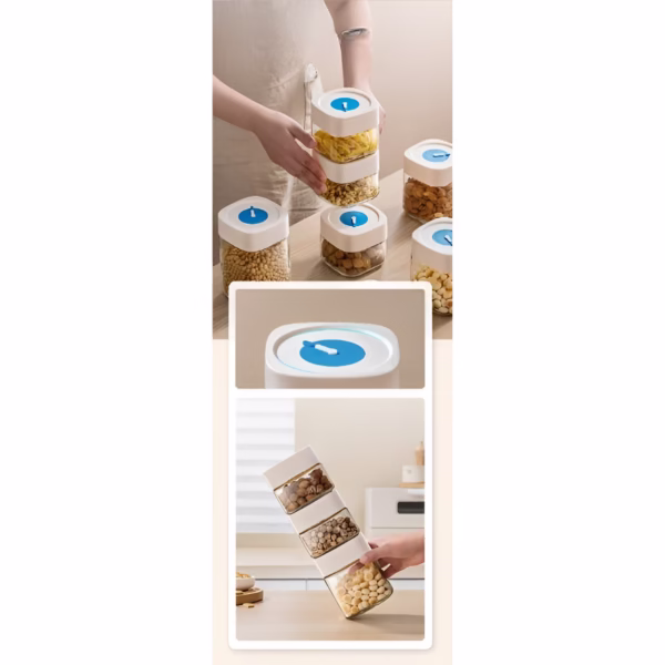 Borcan din Sticla de Inalta Calitate, Flippy, Capac Ermetic, Uz Casnic, Depozitarea Condimentelor sau a Alimentelor Umede si Uscate, 750 mL, 10x10x12.2 cm, Alb - imagine 7