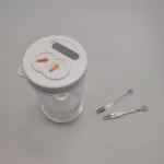 Borcan pentru Muraturi, Flippy, cu Separator pentru Lichide, Ermetic, Termorezistent, Tip Clepsidra, 2 Furculite Incluse, ABS, Alb, 18x9x9 cm - imagine 3