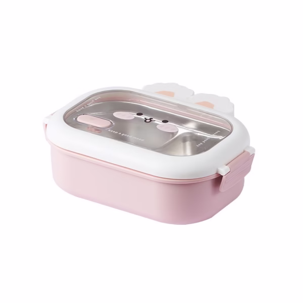 bunny-stainless-steel-lunch-box-student-office-worker-lunch-box-compartment-sealed-insulation-box-specification-pink-main-66a8946118133 Cutie pentru Pranz sau Gustari, Flippy, cu Doua Compartimente, Model Iepuras, pentru Copii si Adulti, Etansare, PP, Perfect pentru Scoala si Birou, 1000 mL, 22x17.8x8 cm, Roz - imagine 1