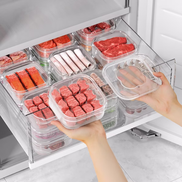 Caserola Alimentara, Flippy, Cutie pentru Pastrare a Alimentelor, Cutie Depozitare pentru Frigider, Sigilata Dreptunghiulara, din Plastic, 12 x 12 x 4.5 cm, 350ml, Transparent - imagine 3