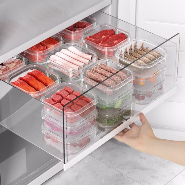 Caserola Alimentara, Flippy, Cutie pentru Pastrare a Alimentelor, Cutie Depozitare pentru Frigider, Sigilata Dreptunghiulara, din Plastic, 12 x 12 x 4.5 cm, 350ml, Transparent - imagine 4