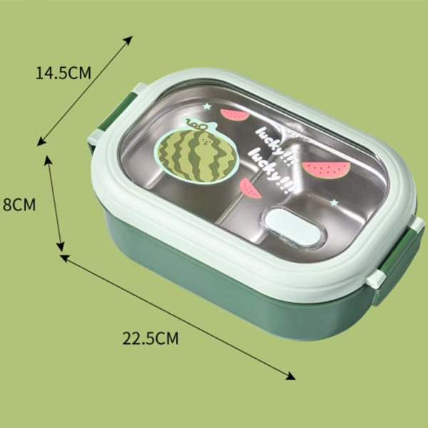 Caserola Container pentru Pranz, Flippy, Caserola LUNCH BOX pentru Studenti, din Plastic PP, pentru Scoala, Compartiment Metalic in Interior, 22.5 x 14.5 x 8 cm, Verde - imagine 2