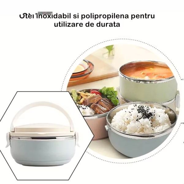 Caserola pentru alimente Flippy, lunch box, 700 ml, otel inoxidabil, maner, valva aerisire, inchidere etansa, 15 x 8.5 cm, albastru - imagine 14