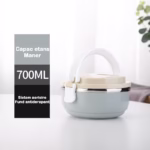Caserola pentru alimente Flippy, lunch box, 700 ml, otel inoxidabil, maner, valva aerisire, inchidere etansa, 15 x 8.5 cm, albastru - imagine 16