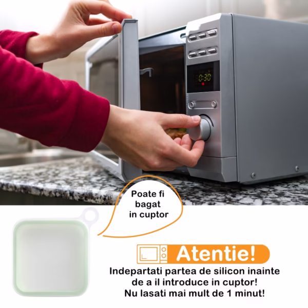 Caserola pentru sandwich Flippy, din silicon si polipropilena, portabil, usor de curatat, capac anti-scurgere, reutilizabil, 15.5 x 15.5 x 2.5 cm, verde - imagine 15