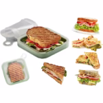 Caserola pentru sandwich Flippy, din silicon si polipropilena, portabil, usor de curatat, capac anti-scurgere, reutilizabil, 15.5 x 15.5 x 2.5 cm, verde - imagine 20