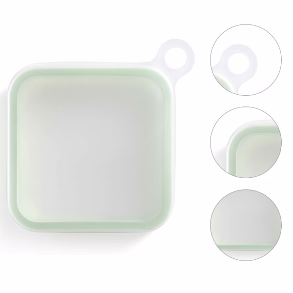 Caserola pentru sandwich Flippy, din silicon si polipropilena, portabil, usor de curatat, capac anti-scurgere, reutilizabil, 15.5 x 15.5 x 2.5 cm, verde - imagine 8