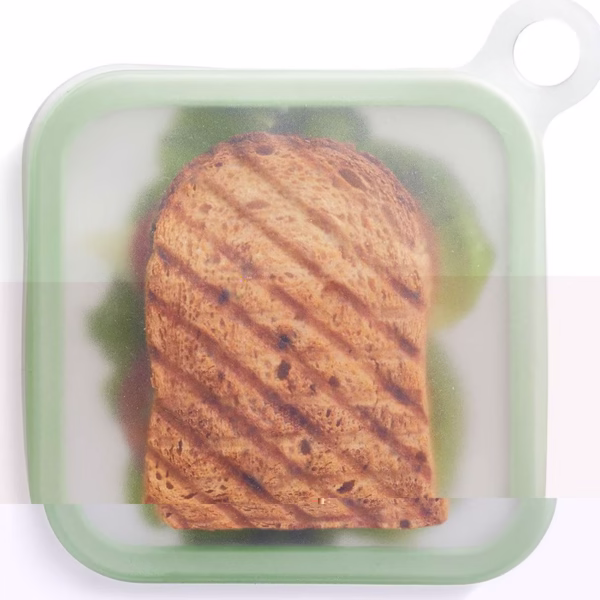 Caserola pentru sandwich Flippy, din silicon si polipropilena, portabil, usor de curatat, capac anti-scurgere, reutilizabil, 15.5 x 15.5 x 2.5 cm, verde - imagine 14