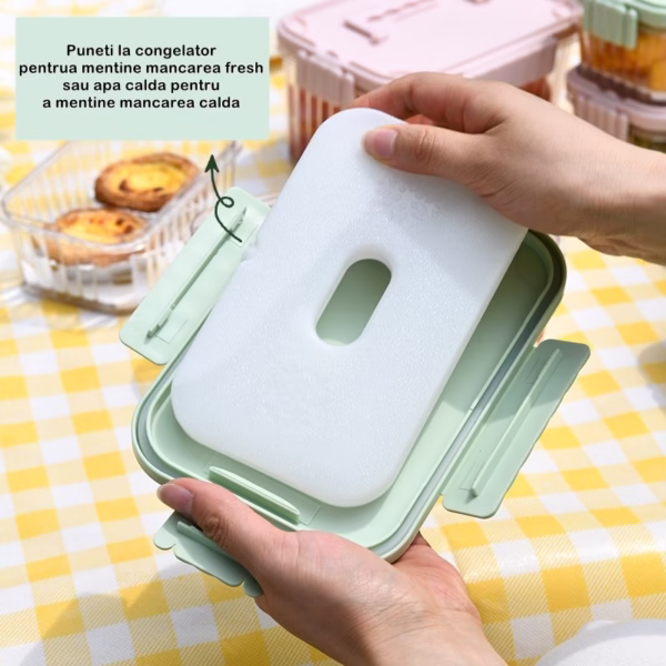 Caserola portabila pentru mancare fresh Flippy, 550 ml, furculita pentru fructe, 7 x 11.5 x 16 cm, capac detasabil pentru congelator, etans, spatiu pentru tacamuri, maner, material plastic, rezistent la temperaturi ridicate, transparent - imagine 12
