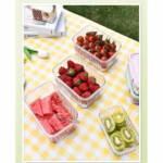 Caserola portabila pentru mancare fresh Flippy, 550 ml, furculita pentru fructe, 7 x 11.5 x 16 cm, capac detasabil pentru congelator, etans, spatiu pentru tacamuri, maner, material plastic, rezistent la temperaturi ridicate, transparent - imagine 5