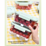 Caserola portabila pentru mancare fresh Flippy, 550 ml, furculita pentru fructe, 7 x 11.5 x 16 cm, capac detasabil pentru congelator, etans, spatiu pentru tacamuri, maner, material plastic, rezistent la temperaturi ridicate, transparent - imagine 7
