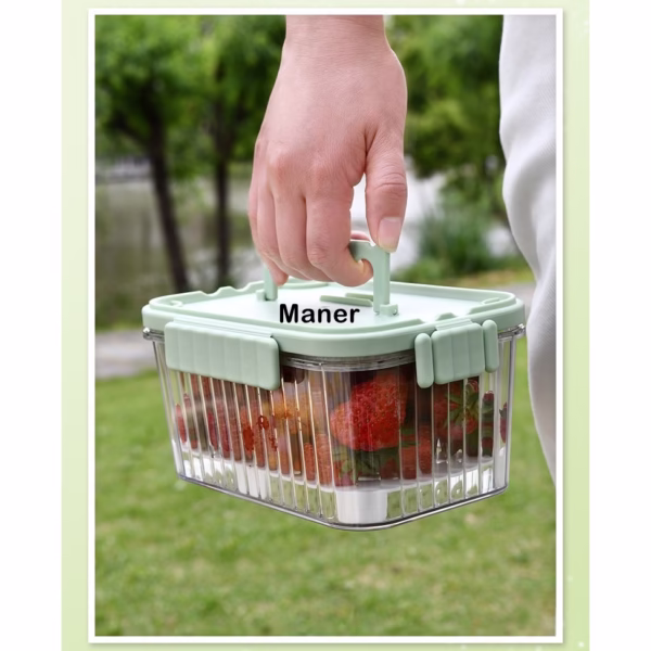 Caserola portabila pentru mancare fresh Flippy, 550 ml, furculita pentru fructe, 7 x 11.5 x 16 cm, capac detasabil pentru congelator, etans, spatiu pentru tacamuri, maner, material plastic, rezistent la temperaturi ridicate, transparent - imagine 18