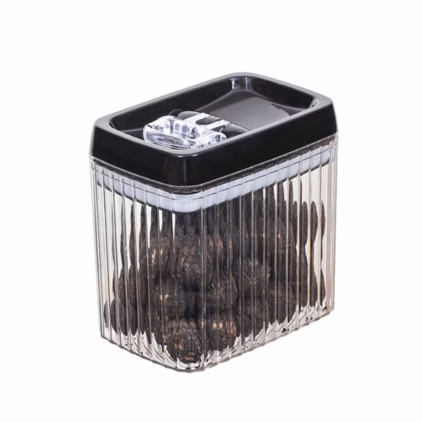 container-borcan-pentru-alimente-flippy-din-plastic-1-5l-transparent-model-abstract-main-6815f8b4aa160 Recipient din Plastic, Flippy, pentru Alimente/Obiecte, Inchidere Ermetica, Textura Ondulata, 15 x 10 x 15.5 cm, 1.5 l, Transparent - imagine 1