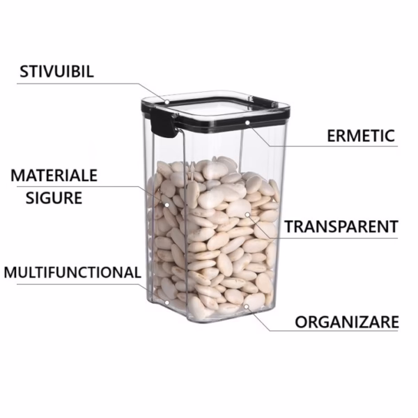 Recipient din Plastic, Flippy, pentru Alimente/Obiecte, Inchidere Ermetica, 10.2 x 18.5 cm, 1300 ml, Transparent - imagine 4