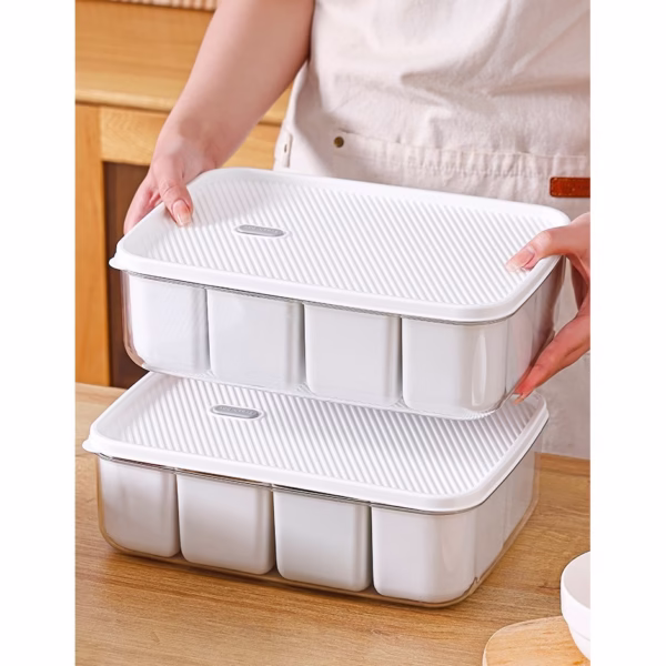 Cutie pentru Depozitare Alimente, Flippy, 8 Compartimente cu Capac, Material PET+PP, 29 x 20 x 9 cm, Alb/Transparent - imagine 2