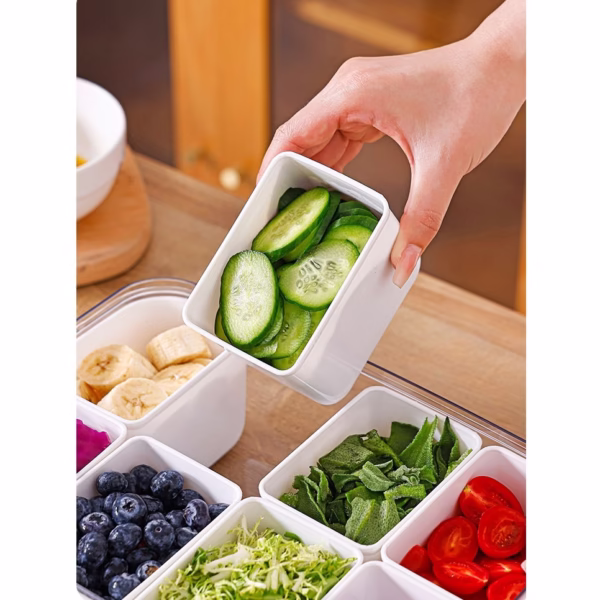 Cutie pentru Depozitare Alimente, Flippy, 8 Compartimente cu Capac, Material PET+PP, 29 x 20 x 9 cm, Alb/Transparent - imagine 3