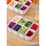 Cutie pentru Depozitare Alimente, Flippy, 8 Compartimente cu Capac, Material PET+PP, 29 x 20 x 9 cm, Alb/Transparent - imagine 6